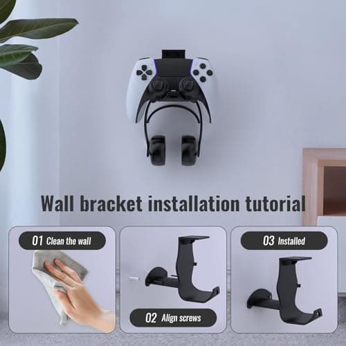ADDGRIP Wall Mount/Under Desk Game Controller and Headphone Stand | Universal Dual Hanger Holder Compatible with Xbox, PS5, Series X, ONE, PS4, PS3, Switch, Nintendo, PC & More 5