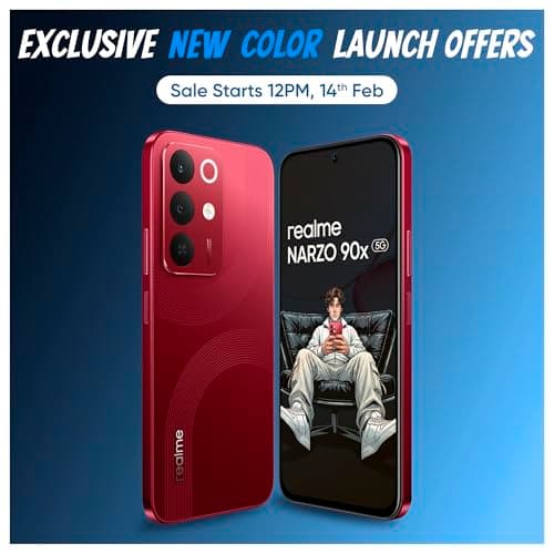 realme NARZO 90x 5G (Maroon Red,4GB+128GB) | 7000mAh + 60W Biggest Battery & Fastest Charging in The Segment* | 144Hz Bright Display | Sony 50MP AI Rear Camera | AI Assist | 400% Ultra Boom Speaker 2