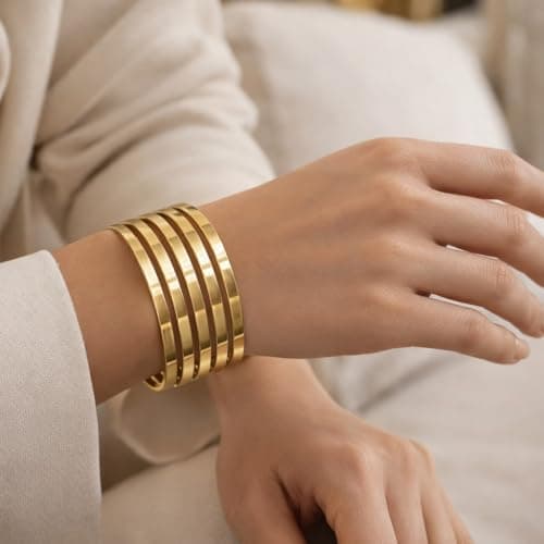 MEENAZ Gold Bangle Set Broad Design Bracelet for Women Stylish |Stainless Steel Design Kada for Girls| Anti Tarnish Jewellery for women | Valentine Gift for girlfriend Wife gifts for woman-314 2