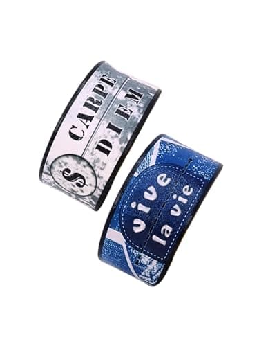 Carpe Diem - White Abstract Print + Vive la Vie - Blue Denim Ripped Jeans Print Fashion Bracelets Combo | Unisex Designer Wristbands | Premium, Limited Edition, Gift Ready | Handrafted in India