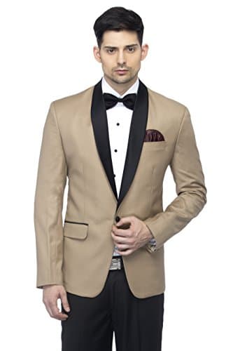 FAVOROSKI Designer Men's Slim Italian Fit Shawl Collar Tuxedo Suit Blazer (Beige, S)