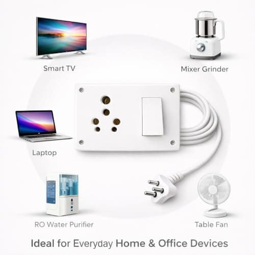 16 Amp Extension Board with 6/16A Universal Socket | Single Socket Power Extension Cord with Switch | Heavy Duty 6A Input Cable | Multi Plug Socket 230V 1200W | Electric Board for Home Office Desktop 4