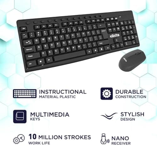 Elista Wireless Keyboard & Mouse Combo | 2.4GHz USB Nano Receiver| 10m Range | ₹ Key |1000 DPI Mouse|110 Keys + 7 Multimedia Keys| 10M Keystrokes Life| for PC/Laptop (ELS KMC-753) 4