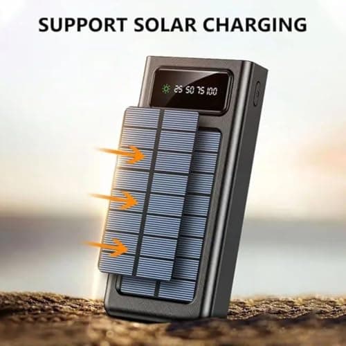 AMYTEL Power Spark 4WIRE 10,000mAh Solar Power Bank with LED Light, Type-C & Micro USB, Fast Charging Portable Charger – Black 3