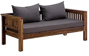 2 Seater Sofa | Two Seater Couch for Living Room, Drawing Room, Bedroom, Office Lounge & Patio Area | Solid Wood Sheesham, Teak Finish | 2-Person Sofa