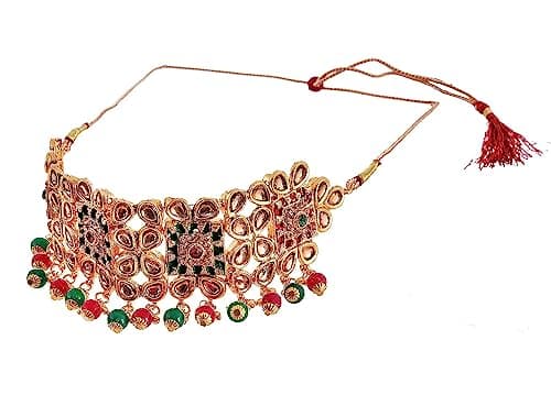 Handicraft Kottage Antique Gold Plated Choker Necklace With Earrings Kundan Jewellery Set for Women & Girls Occasions 3