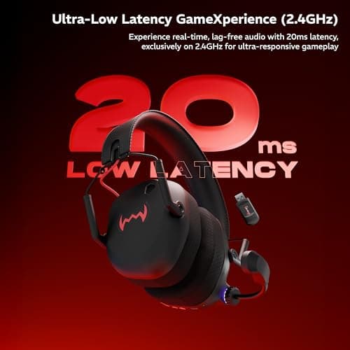 daWg HeadBug G60 Lightweight Wireless Gaming Headphones, 20ms Ultra Low Latency (2.4GHz), Bluetooth v5.4, 40mm Neodymium Drivers, Crystal Clear Mic, Soft Leatherlite Headband, for PS5, PS4, PC, Mobile 2