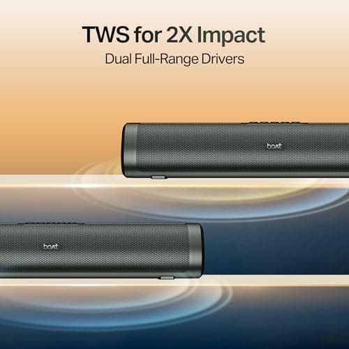 Boat Aavante 2.0 150, 2.0 CH, 16W Signature Sound, RGB LEDs, Dual Full-Range Drivers, Upto 5H Battery, TWS, Multi Ports, Bluetooth Sound bar, Home Theatre Soundbar Speaker (Premium Black) 6