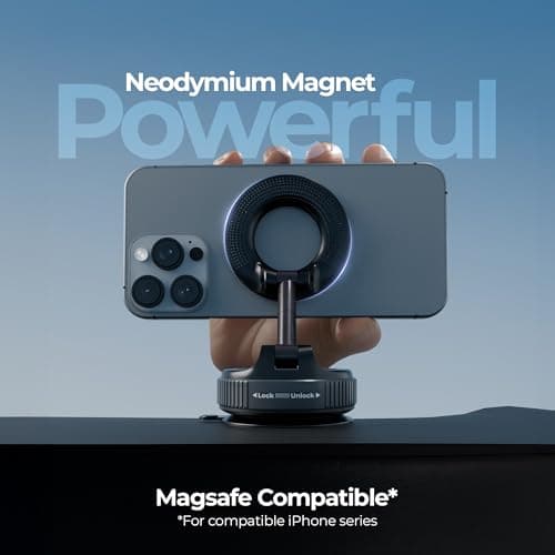 Zebronics Magnetic Mobile Holder, Foldable Design, 360° Rotation, Strong Suction Mount, MagSafe Compatible, Multi-Angle Adjustment, Twist to Lock/Unlock, Compact Design (MS300) 2