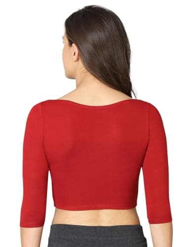 VSTAR Women's Cotton Viscose Solid Half Sleeve Snug Fit Blouse, Medium, Red 3