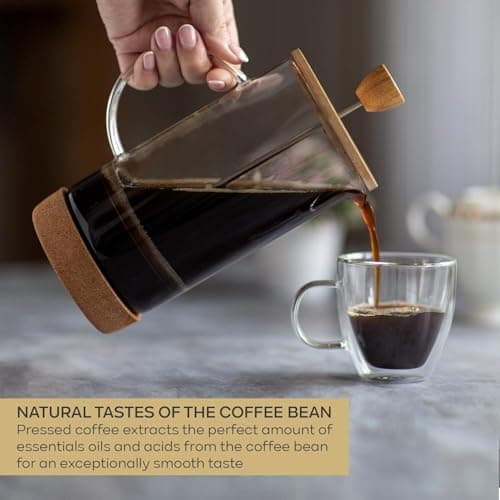 GRILIX French Press Coffee Maker 34 Ounce, Cold Brew Coffee Maker, Stainless Steel French Press Glass, Heat-resistant Thickened Borosilicate Glass, Eco-friendly Bamboo lid, Cork Base 4