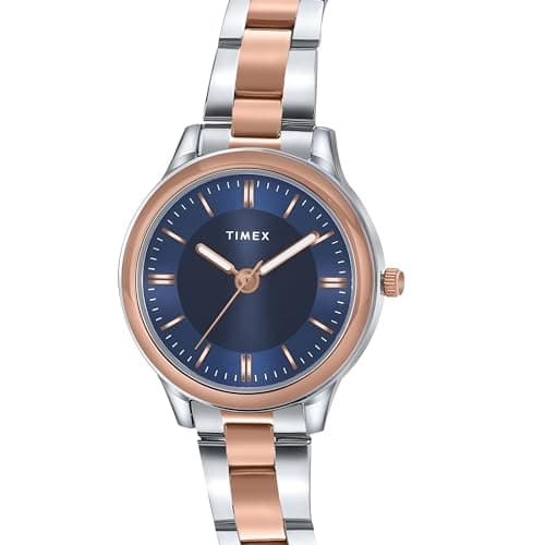 TIMEX Analog Watch for Couple with Blue Round Dial & Two Tone Stainless Steel Bracelet Band Water Resistant Pair's Wrist Watches - TW00ZP010 5