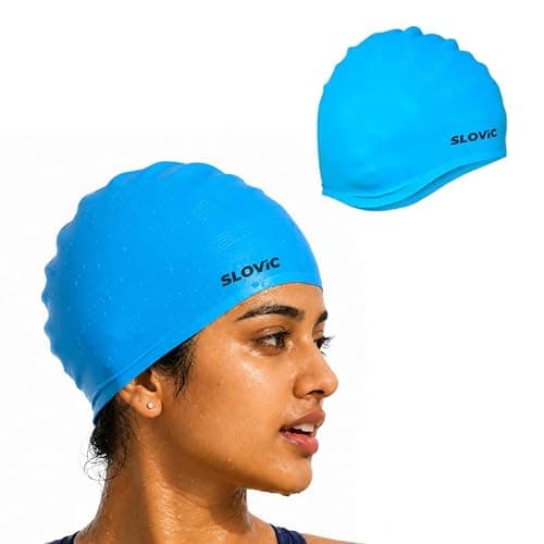 Slovic Swimming Cap for Men & Women [Light Blue] | Swimming Caps for Women with Long Hair | Swimming Accessories for Men & Women |Unisex & Waterproof Silicon Cap to Prevent Chemical Damage | Free Size