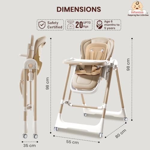 Infantso SWINI (5-in-1) Multifunctional Baby High Chair with Swing for Baby, Adjustable Height, Dual Tray, Reclinable Backrest & Footrest | Baby Feeding Chair for 6 Months - 5 Years Kids, Portable & F 6