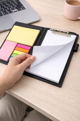 AccuPrints Premium Leather Note Pad/Memo Book | Size 19 x 11 cm | with Sticky Notes & Clip Holder with Pen for Gifting Multi Size Sticky Notes Diary Style 4