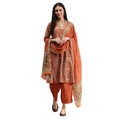 Biba Women Blue Rust Polyester Straight Printed Kurta Set_38