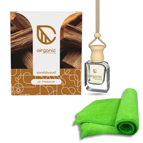 Airganic Aroma prime Swing Combo - Sandalwood with Microfiber Cloth (Green) -280 GSM | Car Fresheners | Hanging Car perfume | Car Hanging Accessories | Car Accessories Interior | Microfiber cloth