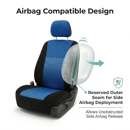 FH Group FB060102 Trendy Elegance Pair Set Bucket Car Seat Covers, (Airbag Compatible) w. Gift, Blue/Black Color-Fit Most Car, Truck, SUV, or Van 4