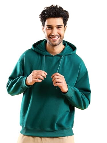 The Indian Garage Co Green Regular Fit Solid Pullover Hooded Sweatshirt