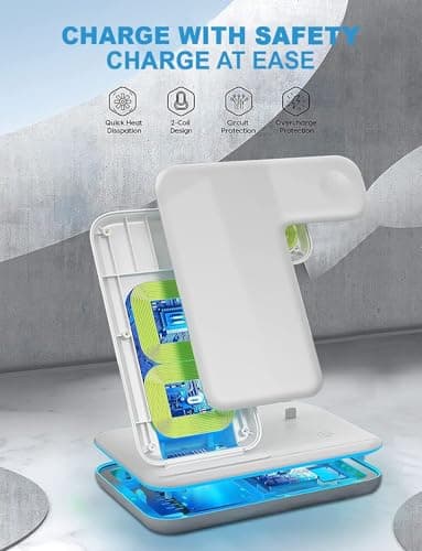 UNIGEN UNIDOCK 3in1 Fast Wireless Charger for iPhone 17/16/15/14/13/12/11 Series/SE/XS/XS Max/XR/X/8/8 Plus, Charging Stand for Apple Watch 10/9/SE/8/7/6/5/4/3/2/Ultra and Pods Pro/3/2-White 2