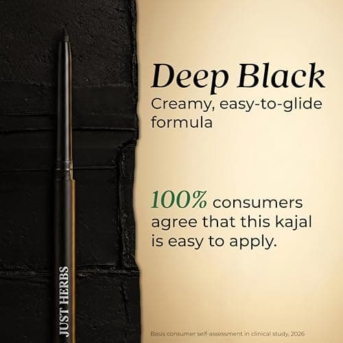Just Herbs Naynam Day- Long Kohl Kajal | Cyclosiloxane-Free | Almond Oil + Vitamin E | Intense Black | 24-Hour Stay, Smudge-proof & Waterproof | Ophthalmologist-Tested | 0.3g 5