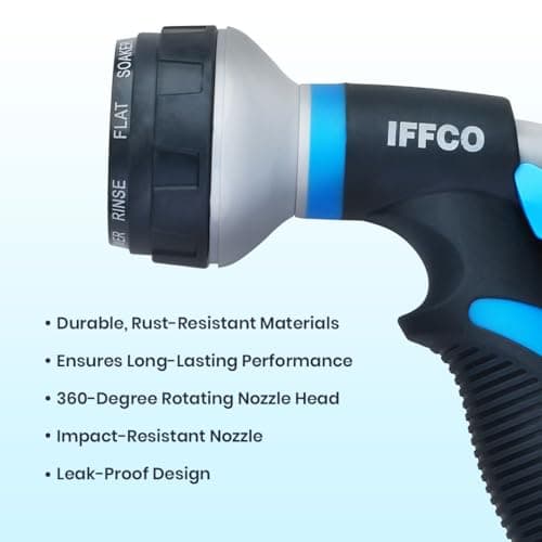 IFFCO Urban Gardens - Hose Nozzle 1 Pc - 8 Mode Watering Spray Gun for Plants & Gardening - Soft-Grip Handle, Adjustable Nozzle Lock - Durable, Rust Resistance, Leakproof Design Spray Nozzle 4