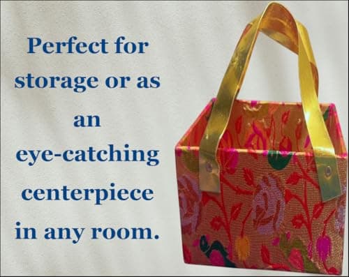 Decorative Basket with Vibrant Floral Patterns and Golden Handle - Perfect for Home Decor, Storage, and Gift Giving 3