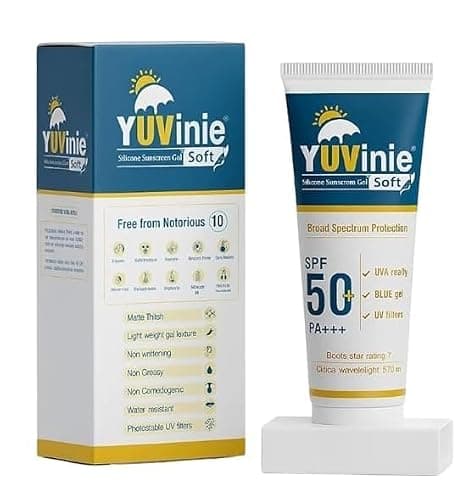 YUVinie Soft Silicone Sunscreen Gel SPF 50+ PA+++ | Broad Spectrum Protection Against UVA, UVB, Blue Light & IR | Lightweight, Non-Greasy, Matte Finish, Water Resistant | Suitable for All Skin Types -