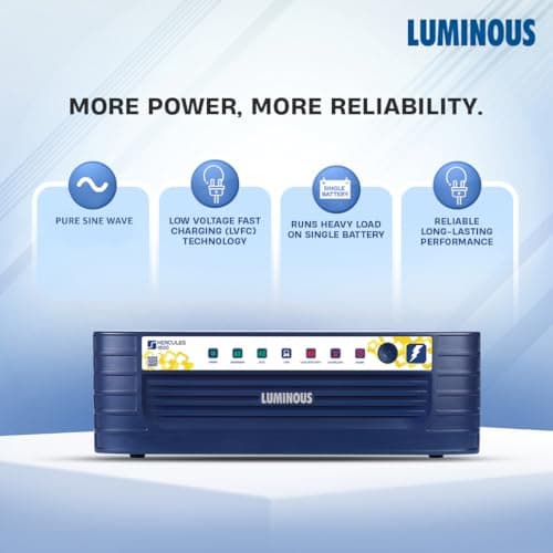 Luminous Inverter & Battery Combo for Home, Shop & Office – Hercules 1600 (1500VA/12V) Sine Wave Inverter +RC25000 200Ah Tall Tubular Battery | 36M Warranty on Inverter & Battery 3