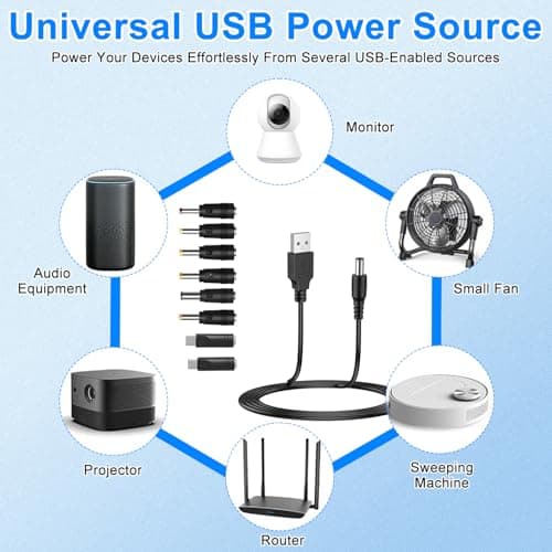 TecoKart® Multi Charging Cable – Universal 5V USB to DC Cable with 6 Connectors, DC 5V Charger Wire, USB Female to Male Extension Cord, DC Jack Connector for Trimmer, Camera & Electronic Devices 5