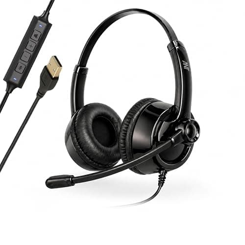ANT Glory 10 Wired USB Headset, On Ear Headphones with Mic, Noise Cancelling Microphone, 40mm Drivers, Inline Mute/Volume Control,2m Cable for PC, Laptop, Zoom, Teams, Skype, & Home Office (Black)