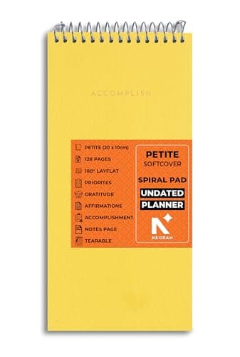 NEORAH—PETITE Daily To Do List Pad | 128 Pages | 20.0 x 10.0 cm | Daily + Hourly Split + Notes page | Durable Metal Spiral Desk Notepad + tear off sheets | Journal, Office Work Planner (YELLOW)