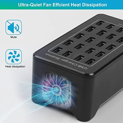 20-Port 100 W(20 A) Multiple USB Charger Station，RISWOJOR Multiport USB Charging Station with Intelligent Detection, Compatible with Smartphones, Tablets, and More Devices 3