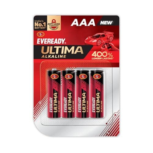 Eveready Ultima Alkaline AAA Battery, 400% Longer Lasting, Anti-Leak Turbolock Technology, Eco-Friendly Batteries for High-Drain Devices Household Devices & Toys, Pack of 4