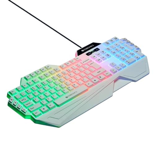 ZEBRONICS Optimus Gaming Keyboard & Mouse Combo, Braided Cable, Gold Plated USB, Upto 3600 DPI, 6 Buttons, High Resolution Sensor, Multicolor LED, Dedicated Macro Keys, 117 Keys (White) 3