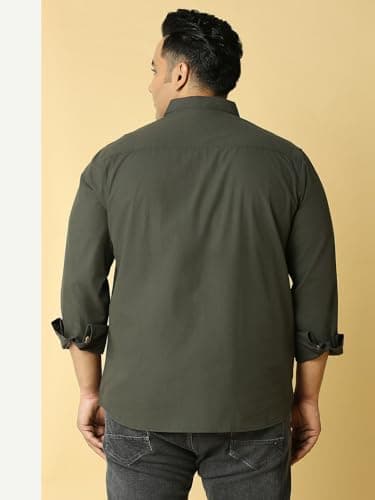 Thomas Scott Mens | Full Sleeve | Solid | Double Pockets | Regular Fit | Plus Size | 100% Cotton | Spread Collar | Casual | Shirts (Olive_5XL) 4