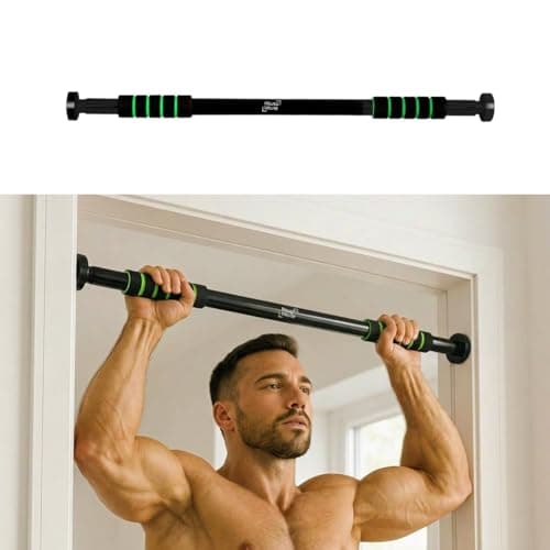 Roughhouse Multi-Functional Pull-Up Bar For Home Workout| No Screw pull up bar stand Anti-Skid Grip [Length 60-100 CM] For Pull-Ups, Chin-Ups and Stretching Adjustable Upper Body Core Workout(1.2 Kg)