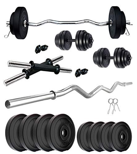 Kore PVC 30 Kg Home Gym Set With One 3 Ft Curl Rod And One Pair Dumbbell Rods, Multicolour