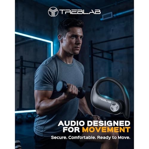 TREBLAB X3-Pro-Wireless Earbuds With Earhooks - 45H Playtime, Aptx, IPX7 Waterproof Earphones For Running & Workout-Sport Bluetooth In Ear Headphones With Charging Case-Built-In Microphone - Black 2
