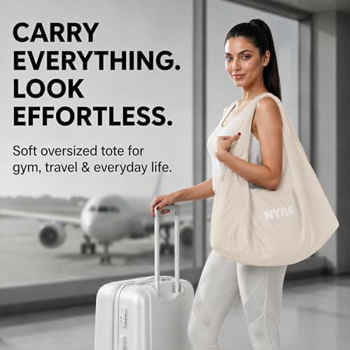 NYAF Multipurpose Travel & Gym Tote Bag for Women & Men | Large Polyester Shoulder Duffel for Pilates, Yoga, Pickleball, Sports, Office & Daily Use | Multi Pocket Zipper Bag (BEIGE) 2