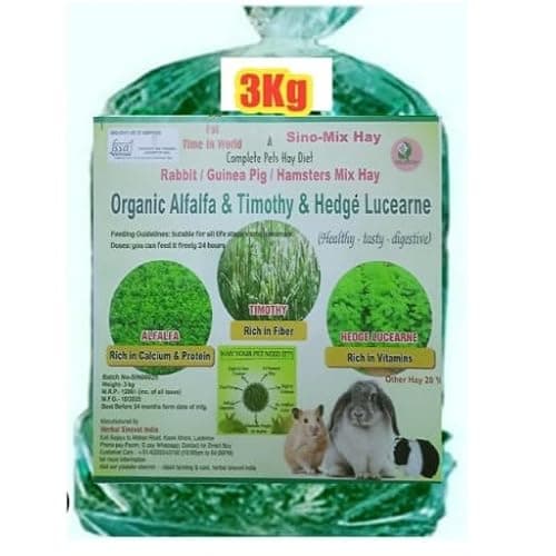 Herbal Sinovet India Premium Alfalfa/Timothy/Lucerne/Peanut Mix Hay for Rabbit/Guinea Pig/Hamster (3kg)