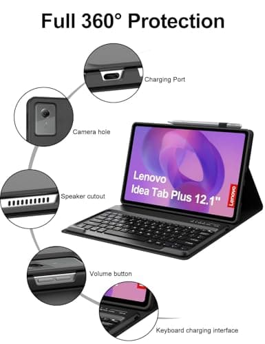 Keyboard Case for 2025 Lenovo Idea Tab Plus 12.1 Inch/Tab K12, Magnetic Detachable Wireless Keyboard & Premium PU Case with Pencil Holder for 12.1” Lenovo Idea Tab Plus/Tab K12 (TB361FU/TB361ZU) 4