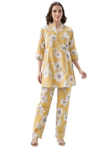 AV2 Maternity Nursing and Feeding Kurta Set | Nursing Zippers | Pre and Post Pregnancy | Raw Silk | Kurta Pant Set | Coord Set Yellow Large 4181