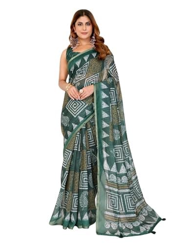 Qynvexa Ethnic Women's Printed Chanderi Silk Saree with Unstitched Blouse Piece | Lightweight Silk Blend Floral Print Sari for Festive, Wedding and Office Wear (5.5 Meters Saree + 0.8 Meter Blouse)