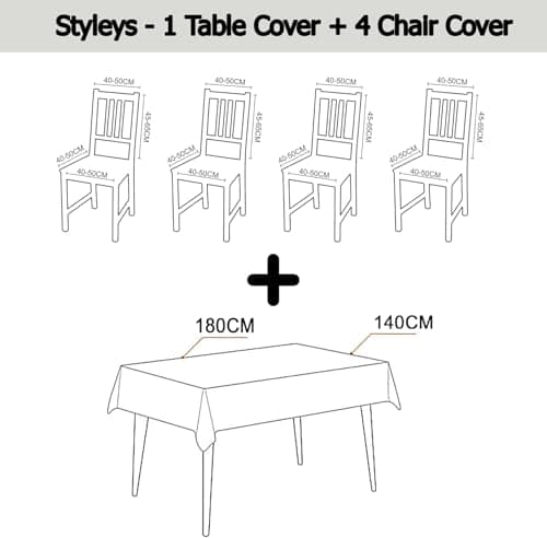 Styleys Dining Chair Covers with Rectangular Table Cover | Waterproof Dining Table Cloth for Dining Room - 1 Table Cover + 4 Chair Cover, Teal Gold Bloom, XKFSZB-5A 3