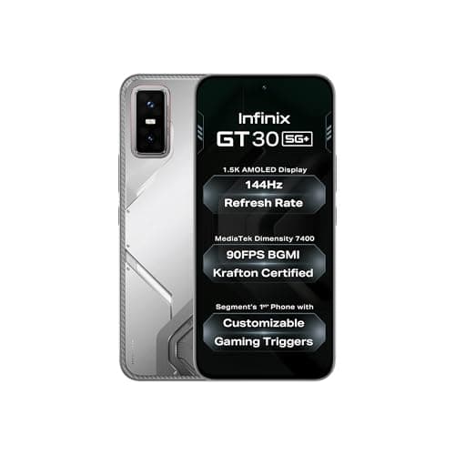 Infinix GT 30 5G+ (Blade White, 8GB RAM, 128GB Storage) | Cyber Mecha Deisgn with LED Lights | 90FPS on BGMI | 1.5K 144Hz AMOLED Display | Segment's 1st Gaming Triggers | 64MP Sony Camera | Infinix AI
