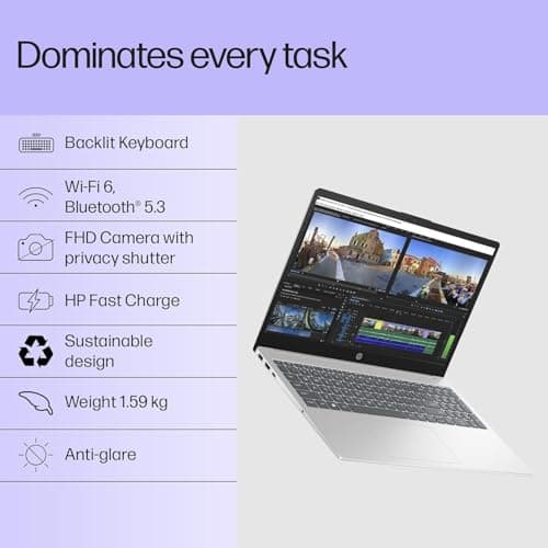 HP 15 Smartchoice, 13th Gen Intel Core i3-1315U(8GB DDR4,512GB SSD) FHD, Anti-Glare, Micro-Edge, 15.6''/39.6cm, Win11, M365(1yr)*Office24, Silver,1.59kg, fd0572TU, FHD Camera w/Shutter, Backlit Laptop 4
