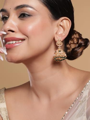 Rubans Earrings Temple Divine Ganesha Jhumka Emerald Green Color Jewellery Gift for Women & Girls 2