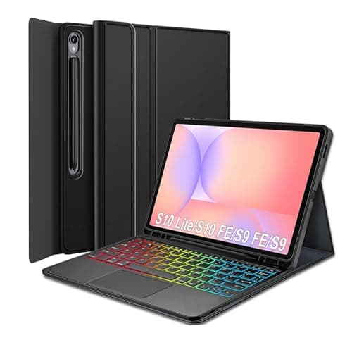 typecase Keyboard Case for Samsung Galaxy Tab S10 Lite / S10 FE / S9 / S9 FE (11/10.9 Inch only) 7-Colors Backlit & Trackpad, Pen Slot, Multi Angle Detachable Bluetooth Keyboard Cover (Not for S10)