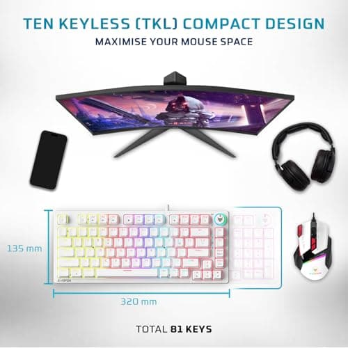 EvoFox Katana X2 TKL Mechanical Gaming Keyboard | 3‑Pin Replaceable Silent Red Switches, Dynamic Backlighting, All Keys Anti‑Ghosting, Volume Knob, Copilot, Xbox Gamebar, Screenshot & More (White) 3